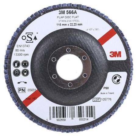 3M556D-B61790 3M Zirconia Aluminium Medium Flap Disc, P80 Grit, 13000rpm, 115mm x 22mm Bore