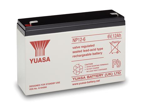 NP12-6L Yuasa 6V Faston 6.35mm Sealed Lead Acid Battery, 12Ah