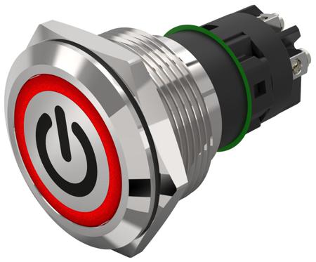 82-6152.2114.B002 EAO 82 Series Illuminated Illuminated Push Button Switch, Latching, Panel Mount, 22.3mm Cutout, SPDT, Red LED, 240V,