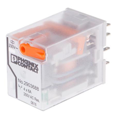 2903688 Phoenix Contact PCB Mount Power Relay, 230V ac Coil, 6A Switching Current, 4PDT
