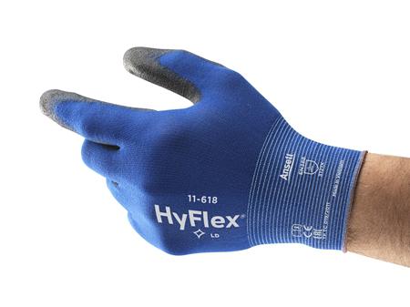 11618090 Ansell HyFlex 11-618 Blue Nylon General Purpose Work Gloves, Size 9, Large, Polyurethane Coating