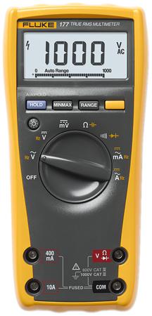 Fluke 177  Handheld Digital Multimeter, True RMS, 10A ac Max, 10A dc Max, 1000V ac Max - RS Calibrated