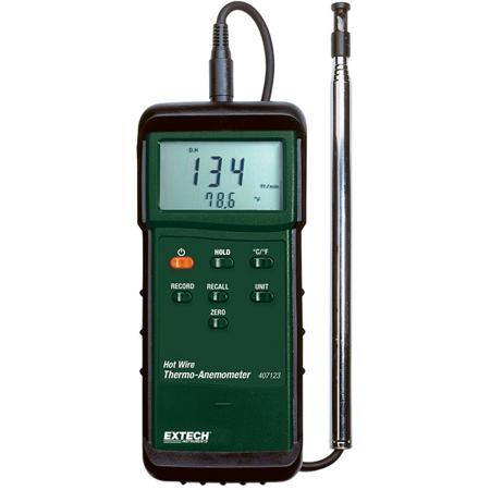 407123 Extech  Telescopic Vane Anemometer, 20m/s Max, Measures Air Velocity, Temperature