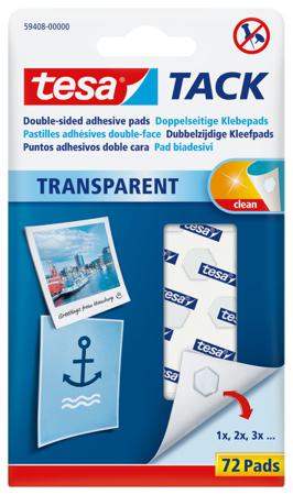 59408-00000-00 Tesa 59408 Transparent Double Sided Tape, Synthetic Rubber Backing, 10mm x 10mm