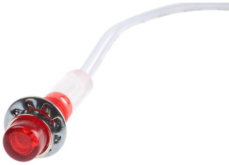 IND515205-640-T/RD CAMDENBOSS Red Panel Mount Indicator, 6V, 6.4mm Mounting Hole Size, Lead Wires Termination