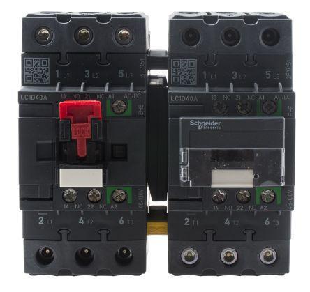 LC2D40AEHE Schneider Electric TeSys D Green LC2D 3 Pole Reversing Contactor, 3NO, 40 A, 30 kW @ 660 → 690 V ac