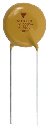 AY1102M37Y5UC63L0 Vishay Single Layer Ceramic Capacitor (SLCC) 1nF 500V ac ±20% Y5U Dielectric, AY1, Through Hole +125°C Max Op. Temp.