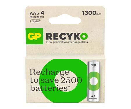GPRHC132E036 Gp Batteries GP Recyko AA NiMH Rechargeable AA Battery, 1.3Ah, 1.2V - Pack of 4