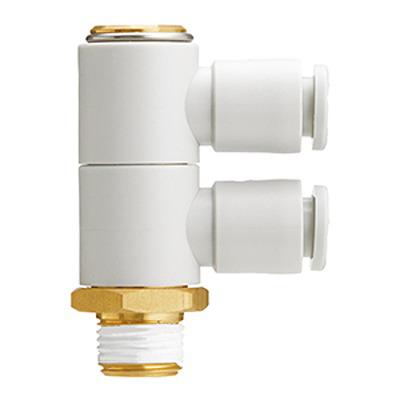KQ2VD10-03NP SMC KQ2 Series Double Universal Male Elbow, 10 mm to R 3/8 Male, Threaded-to-Tube Connection Style,