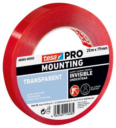 66965-00001-00 Tesa 66965 Transparent Double Sided Tape, 0mm Thick, PET Film Backing, 19mm x 5m