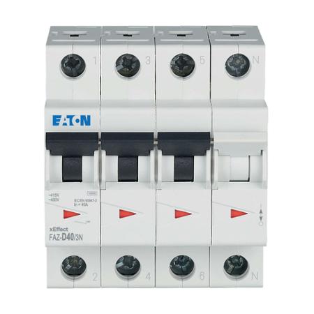 279002-FAZ-D40-3N Eaton xEffect FAZ MCB, 3+N, 40A Curve D, 400V AC, 60V DC, 10 kA Breaking Capacity