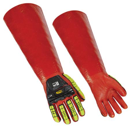 075-12 Ansell Ringers R-075 Red Thermoplastic Rubber Chemical Resistant, Cut Resistant Waterproof Gloves, Size 12, PVC Coating