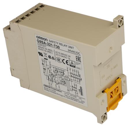 G9SA-321T30-AC-DC24 Omron Dual-Channel Emergency Stop Safety Relay, 24V ac/dc, 3 Safety Contacts