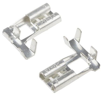 488-1336 RS PRO Grey Uninsulated Female Spade Connector, Open barrel, 6.35 x 0.8mm Tab Size, 0.75mm² to 2mm²
