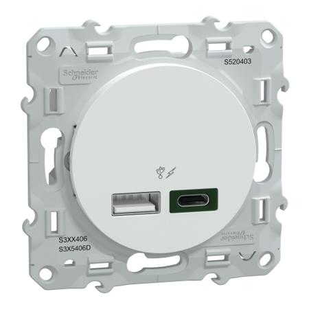 S520403 Schneider Electric Straight, Flush Mount, Socket Type USB A + C IP20 USB Connector