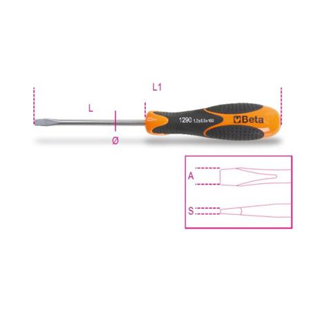 1290INOX 6,5X150 BETA  Screwdriver, 6.5 mm Tip, 150 mm Blade, 270 mm Overall
