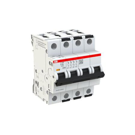 2CDS384001R0205 ABB S304 MCB, 4P, 20A Curve B, 415V AC, 125V DC, 100 kA Breaking Capacity