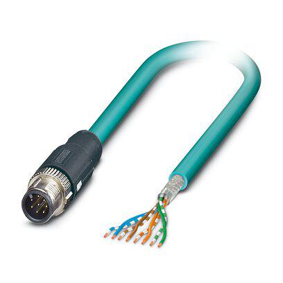 1407404 Phoenix ContactNBC, 1m Cat5, Green M12 to Male M12, SF/UTP Shielded, Terminated Polyurethane Sheath