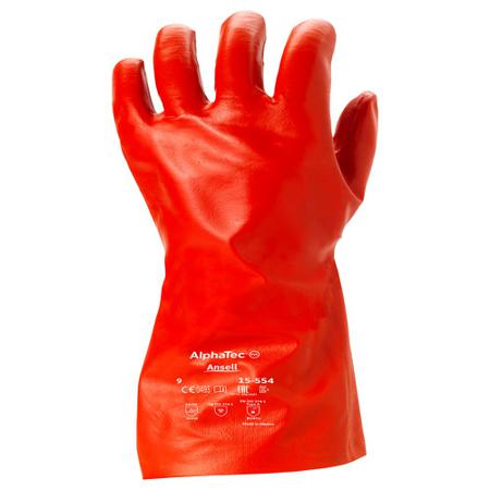 15554100 Ansell AlphaTec 15-554 Red Cotton Chemical Resistant Gloves, Size 10, PVA Coating