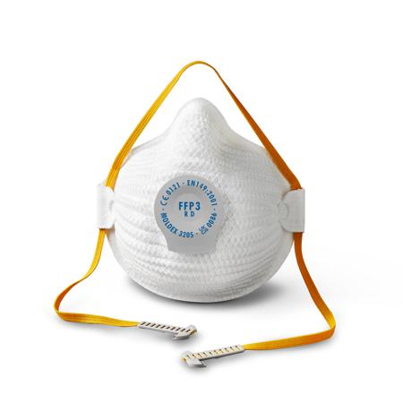 320501  Moldex Orange, White EVA, Natural Rubber, Polyester, Polyethylene, Polyproplyene Face Mask for Construction, M/L