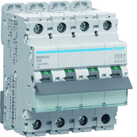 MMN440 Hager MMN MCB, 4P, 40A, 400V AC, 20 kA Breaking Capacity