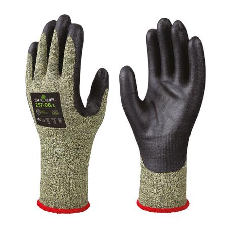 SHO25705 Showa 257 Black, Yellow 10 Gauge Para-Aramid, Polyester, Stainless Steel Fibre Yarn Cut Resistant, Heat Resistant Work