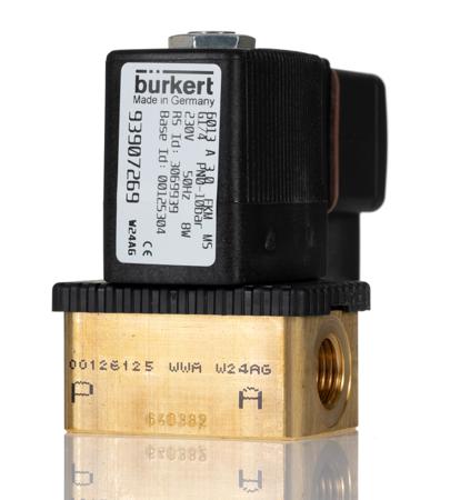 125304 Burkert Solenoid Valve , 2 Port, NC, 230 V ac 6.35 mm, 6.35 mm