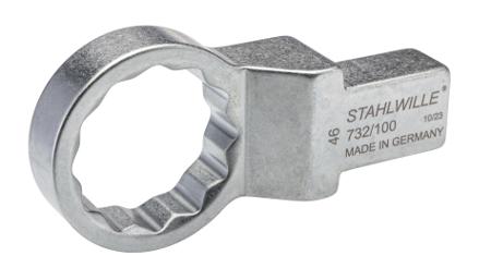 58221046 STAHLWILLE 732/100 Series Round Insertion Ring Spanner, 65 mm, 22 x 28mm Insert, Chrome Plated Finish