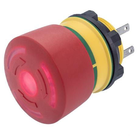 84-5321.2B20 EAO 84 Series Twist Release Illuminated Emergency Stop Push Button, Panel Mount, 22mm Cutout, 1NC, IP65, IP67