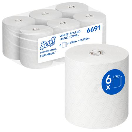 6691 SCOTT Scott Essential () Rolled White Hand Towels, 198mm, 1400 Sheets
