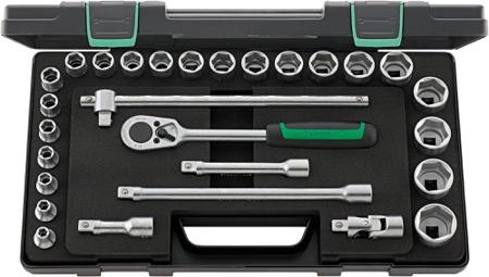 96031409 STAHLWILLE 28-Piece Metric 1/2 in Standard Socket Set with Ratchet, 6 point