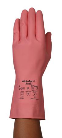 87085075 Ansell AlphaTec 87-085 Pink Natural Rubber Latex Abrasion Resistant Work Gloves, Size 7.5, Natural Rubber Coating