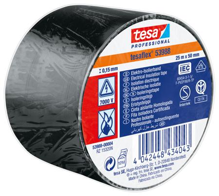 53988-00004-01 Tesa Black PVC Electrical Insulation Tape, 50mm x 25m