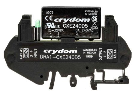 DRA1-CXE240D5 Sensata Crydom DRA1-CX Series Solid State Interface Relay, 32 V dc Control, 5 A rms Load, DIN Rail Mount