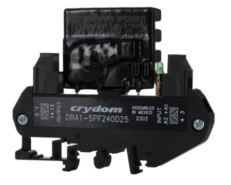 DRA1-SPF240D25 Sensata Crydom DRA1 SPF Series Solid State Interface Relay, 15 V dc Control, 10 A rms Load, DIN Rail Mount