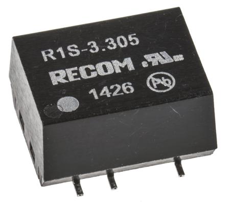 R1S-3-305 Recom R1S 1W Isolated DC-DC Converter Surface Mount, Vin 2.97 → 3.63 V dc, Vout 5V dc, I/O isolation 1kV