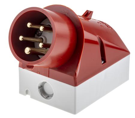 342 Mennekes IP44 Red Wall Mount 5P Right Angle Industrial Power Plug, Rated At 16A, 400 V