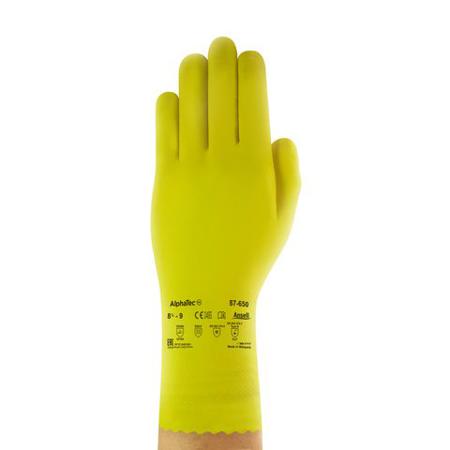 87650070BP Ansell Yellow Latex Chemical Resistant Work Gloves, Size 6.5, XS, Latex Coating