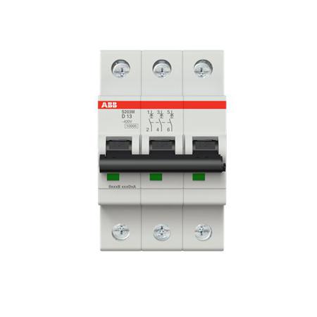 2CDS273001R0131 ABB System Pro M Compact S200M MCB, 3P, 13A Curve D, 400V AC, 125V DC, 15 kA Breaking Capacity