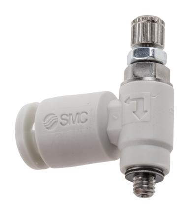 AS1201F-M3-04 SMC AS Series Speed Controller, M3 x 0.5 Male Inlet Port x M3 x 0.5 Male Outlet Port x 4mm Tube Outlet Port
