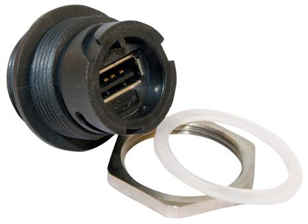 17-200001 CONEC Straight, Panel Mount, Socket to Socket- Single Port Type A 2.0 IP67 USB Adaptor