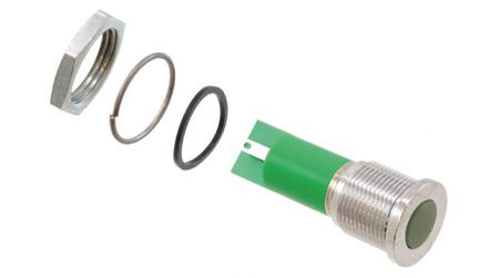 Q16F1CXXG24E APEM Green Panel Mount Indicator, 24V, 16mm Mounting Hole Size, Faston, Solder Lug Termination, IP67