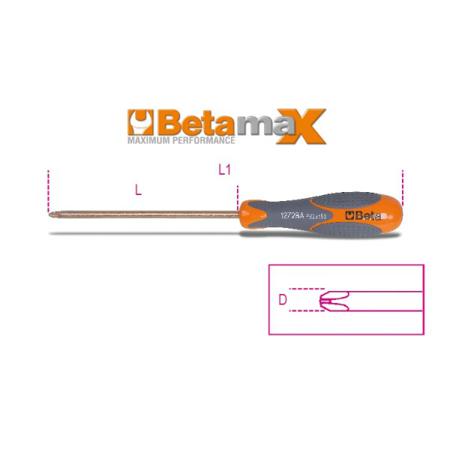 1272BA 1X5X100 BETA  Screwdriver, PH1 Tip, 100 mm Blade, 209 mm Overall