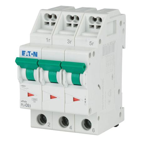 101317-PLI-C6-3 Eaton MCB, 3P, 6A Curve C, 400V AC, 10 kA Breaking Capacity