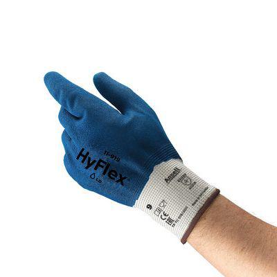 11919070 Ansell HyFlex 11-919 Blue Nylon Oil Resistant Gloves, Size 7, Nitrile Coating