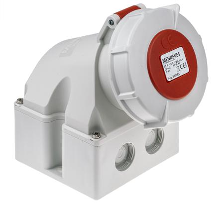 9372 MENNEKES IP67 Red Wall Mount 4P 25 ° Industrial Power Socket, Rated At 32A, 400 V