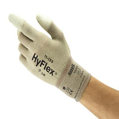 11135060 Ansell HyFlex 11-135 Grey Polyamide Anti-Static Anti-Static Gloves, Size 6, Polyurethane Coating