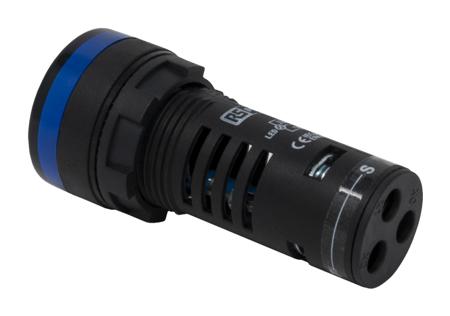 909-2483 RS Pro Blue LED Pilot Light Complete With Test Circuit, 22mm Cutout, IP65, Round, 12 V ac/dc, 20 mA