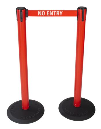 875T-21-RB Tensator Yellow/Black Barriers & Stanchion, Sign Text No Entry 955mm x 354 (Base)mm.