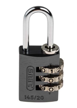 145/20 Titanium ABUS 145/20 Combination Weatherproof Aluminium, Steel Safety Padlock, 3mm Shackle, 20mm Body